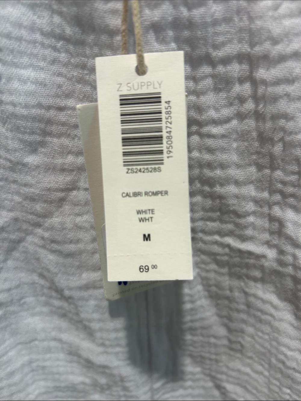 Z Supply White Textured V-Neck Romper  lined with Side Pockets medium - Picture 3 of 4